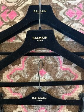Balmain Black Velvet Hangers with Gold Logo - Set of 3
